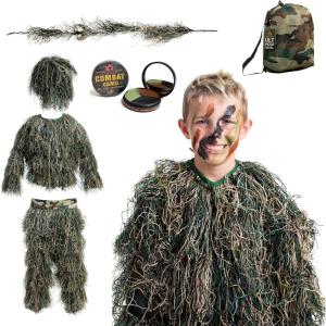 Arcturus Ultra-Lite Kids Ghillie Suit | Includes 3-Color Camo Face Paint| Halloween Costume – Army | Sniper | Bush Costume | Hunting & Airsoft for Children