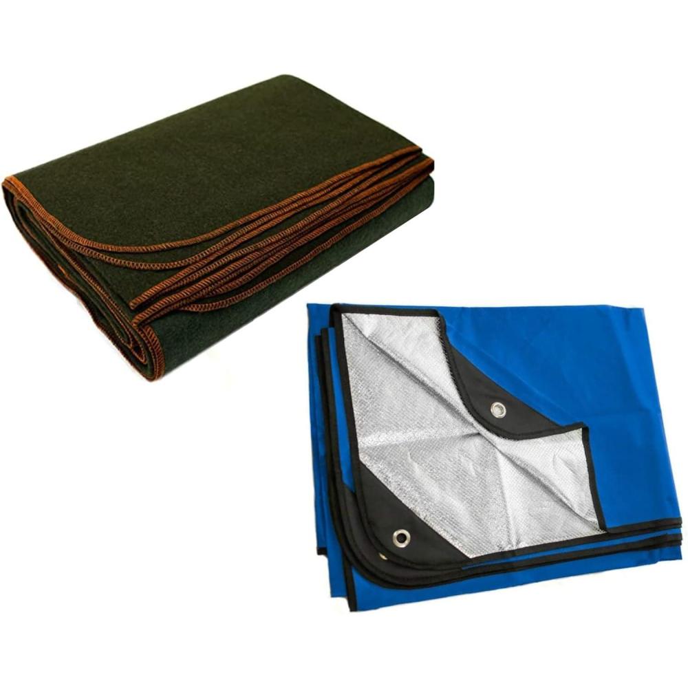 image:imageArcturus Heavy Duty Survival Blanket in Blue  Insulated Thermal Reflective Tarp  60 x 82 Bundle With Arcturus Military Wool Blanket in Olive Green  45 lbs Warm Thick Washable Large 64 x 88