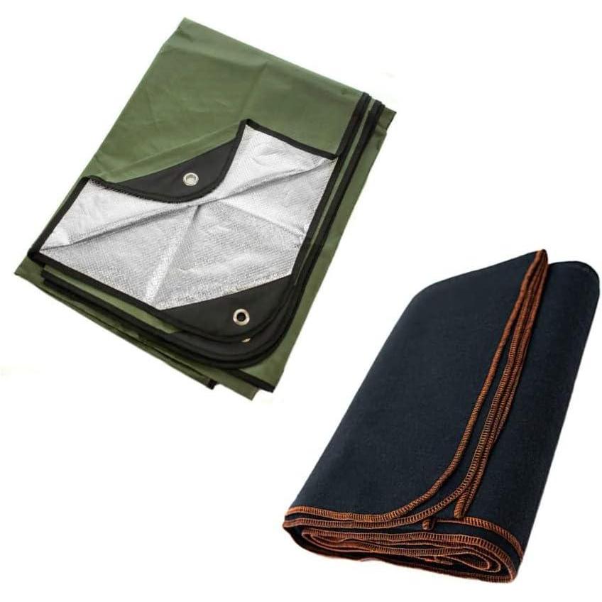 image:imageArcturus Heavy Duty Survival Blanket in Olive Green  Insulated Thermal Reflective Tarp  60 x 82 Bundle with Military Wool Blanket in Navy  45 lbs Warm Thick Washable Large 64 x 88