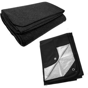 Arcturus Heavy Duty Survival Blanket in Black – Insulated Thermal Reflective Tarp – 60″ x 82″ Bundle with Arcturus Military Wool Blanket in Black – 4.5 lbs, Warm, Thick, Washable, Large 64″ x 88″